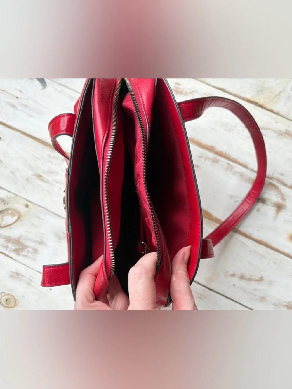 Liz Claiborne lipstick red vintage satchel shoulder bag purse vegan leather EUC